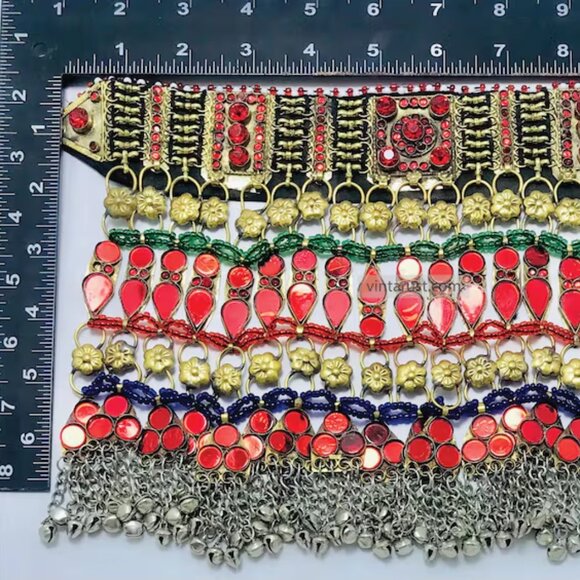 Tribal Red Choker Necklace, Handmade Kuchi Choker Necklace - Picture 4 of 10